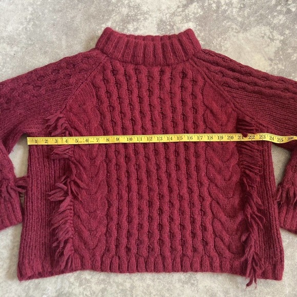 Eleven Six Sweater Womens Large Lorena Fringed Cable Knit Alpaca Blend Burgundy - Picture 5 of 11